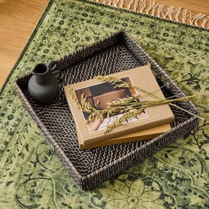 Modern <b>Black</b> Rattan <b>Tray</b> Stylish Home Decor And Organization Woven Rattan <b>Serving</b> <b>Tray</b> Decorative Organizer - Product Image 1