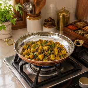 Hammered Brass Fry <b>Pan</b> with <b>Handle</b> | Premium Brass Skillet for Cooking | Traditional Indian Frying <b>Pan</b> | Heavy Duty Kitchen Cook - Product Image 5