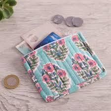 Assorted Bohemian Quilted Eco-Friendly Cotton <b>Coin</b> Purse <b>Bag</b> Tassel Zipper Closure Teal Floral Pattern Portable Small Makeup - Product Image 2