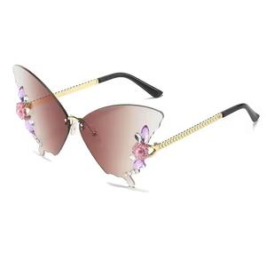 New Luxury Diamond Metal Gold Children Unisex Sunglasses <b>Large</b> <b>Frame</b> Butterfly Fashion Oversized - Product Image 4