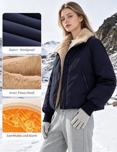 Veste matelassée pour femme, imperméable, coupe-vent, respirante, épaisse, longueur standard, doublée de fourrure, fermeture éclair, 100% polyester - Product Image 5