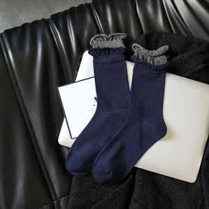 <b>Women's</b> 2026 New Crew <b>Socks</b> Embroidery Lace Pile Letter Pattern Knitted Anti-Bacterial Cotton/Spandex/Polyester - Product Image 4