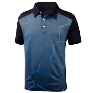 Men's Blue Geometric Print Short Sleeve Polo Shirt Quick Dry Knitted Sporty Casual <b>Top</b> - Product Image 3