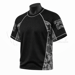 เสื้อฟุตบอลแบบกำหนดเองสำหรับผู้ชาย แขนสั้น สีดำลายพราง ผ้าตาข่าย โพลีเอสเตอร์ 100% ระบายเหงื่อได้ดี คอกลม ทรงสปอร์ต - Product Image 3