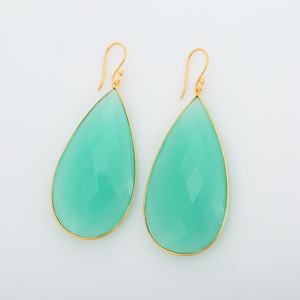 Pendientes colgantes chapados en oro de 18 quilates hechos a mano, calcedonia Aqua, ajuste de bisel, joyería de moda elegante, regalos para fiestas, Plata de Ley 925 - Product Image 2