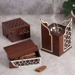 Elegant Wooden Hand-Made Sandalwood Pyramid Incense <b>Burner</b> Set Aromatic Diffuser All-Season Use Wooden Mabkhara Box Decor Set - Product Image 3