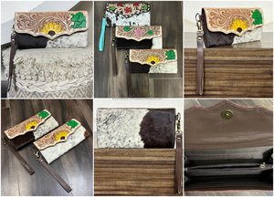 High Quality Hand Tooled Genuine Cowhide Leather Long Wallet Female <b>Purse</b> Vintage <b>Rfid</b> Blocking Card Holder Clutch for Women - Product Image 3