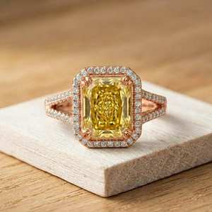แหวนหมั้นเพชรสีทอง10K 14K 18K แบบคลาสสิกสำหรับ0.70ct สว่างสดใสสีเหลือง1.50ct - Product Image 3