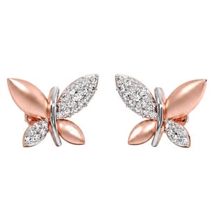 Elegantes pendientes de diamantes con diseño de mariposa, con motivos de hojas marquise, diamantes cultivados en laboratorio y baño de oro rosa premium. - Product Image 1