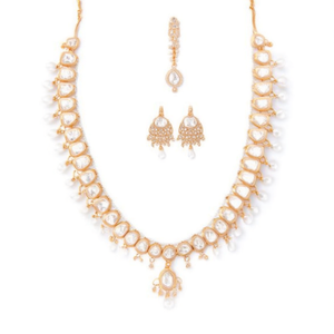 Ensemble élégant de collier et de boucles d'oreilles en pierres Kundan pour mariée - Bijoux ethniques bohèmes raffinés - Product Image 1