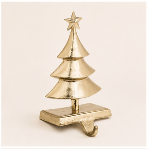 Luxurious Gold Metal 3D Christmas Tree <b>Stocking</b> <b>Holder</b> For Mantel Heavy Duty Zinc Alloy Fireplace Hanger With Star Topper Decor - Product Image 3