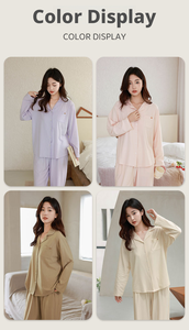 Conjunto de Pijama de Punto de Algodón Viscosa Transpirable para Mujer, Suave y Elástico, Estilo Minimalista con Cuello en V, Ropa de Dormir para Otoño e Invierno - Product Image 2