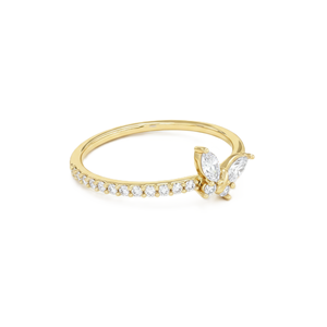 Bague de Mariage Personnalisable en Or Massif 14K 18K avec Diamants de Laboratoire Marquise et Ronds Entiers, Motif Papillon, et Moissanite - Product Image 4