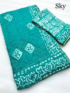Sari en coton imprimé batik à sequins 6,30 m avec chemisier assorti à séchage rapide pour femme moderne, toutes saisons, tenue décontractée Diwali - Product Image 2