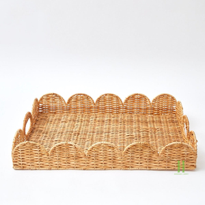 NOUVEAU DESIGN Plateau en rotin naturel écologique avec poignées, plateau de service en osier fait main pour aliments, boissons, petit-déjeuner, rangement domestique - Product Image 4