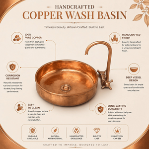 Handcrafted <b>Round</b> Smooth Copper Vessel Wash <b>Basin</b> Luxury Countertop Bathroom Sink Premium Designer Copper <b>Basin</b> for Home Hotel - Product Image 5