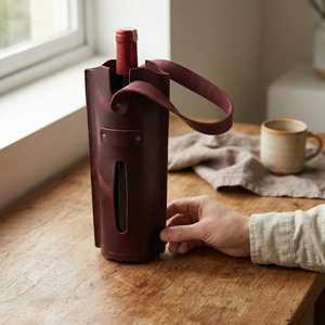 Vintage Handcrafted Genuine Leather Wine Holder Classic Single Bottle Carrier Tote Premium Leather Gift Sleeve LEB-0097 - Product Image 5