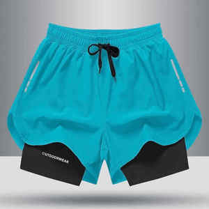 Pantalones Cortos Deportivos de Poliéster de Secado Rápido para Hombre, Color Verde Neón Sólido, Cintura Media, Tejido de Punto, Cierre con Cordón, ROPA, EQUIPO DE CUERO - Product Image 1
