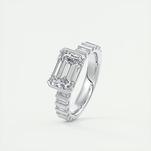<b>Emerald</b> Cut Lab Grown Diamond <b>Ring</b> 2.07CT 925 <b>Silver</b> Half Bezel 3MM Band Elegant Minimal Statement Daily Jewelry - Product Image 3