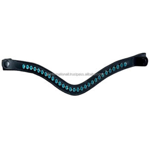 Banda de cuero genuino para cejas de caballo, banda personalizada con 1 fila de cristales turquesa, cadena de diamantes de imitación, banda ostentosa para cejas, negro o marrón - Product Image 1
