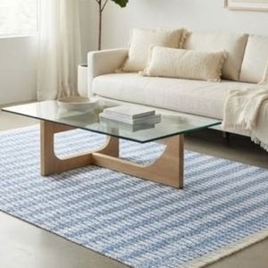 Tapis rectangulaire géométrique moderne tendance, bleu et blanc, tissage plat, antidérapant, avec dos en caoutchouc, pour salon - Product Image 4