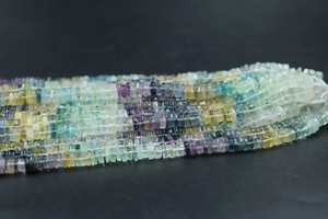 Cuentas de rueda de fluorita múltiple Forma de neumático liso Cuentas de piedra de fluorita Heishi de 6mm - Product Image 4