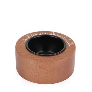 Brûleur d'encens rond en bois avec coupelle métallique, porte-encens Oud arabe, brûleur décoratif pour parfum d'intérieur, export - Product Image 1