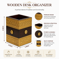 Support à stylos carré en bois fait main avec gaufrage doré antique, organiseur de bureau traditionnel pour anniversaire