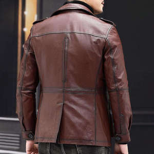 New Arrival Customized Unisex Winter Leather Jacket Breathable <b>Covered</b> <b>Button</b> Closure Casual Style - Product Image 4