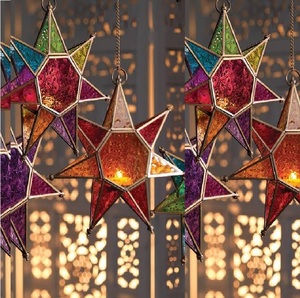 Colorful Star Metal <b>Lanterns</b> Hanging <b>Candle</b> Holders Christmas Home Decoration Iron Craft Decorative Lights - Product Image 1