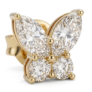 Pendientes de Diamantes con Forma de Mariposa de 0.38ct, Oro Amarillo de 14K, Certificación IGI, Corte Marquesa, Minimalistas, para Mujer, Regalo para Fiestas - Product Image 3