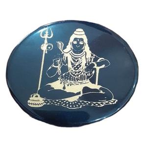 Venta al por mayor de placa de carga de Reiki de ágata negra de Lord Shiva piedra semipreciosa artesanía grabado en oro amor curación Feng Shui posavasos - Product Image 1