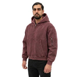 Sweat-shirt à capuche zippé pour homme, couleur unie, en coton French Terry, coupe décontractée, idéal pour l'automne, avec poches, anti-boulochage - Product Image 2