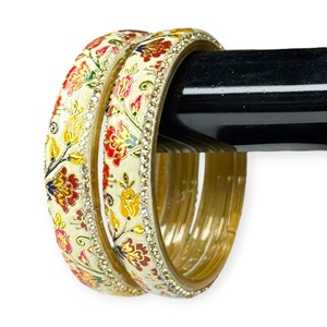 Wholesale Price Affordable Designer Gold Plated <b>Glass</b> <b>Bangles</b> Set White Multicolor Traditional Pattern Festive Wear - Product Image 3
