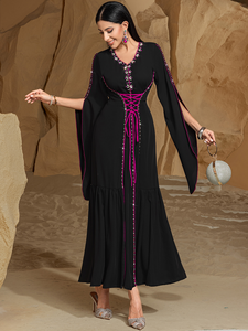 Abaya noire brodée, robe abaya Dubaï, abaya en gros, abaya pour femmes, robe musulmane, abaya sur mesure, abaya de luxe, abaya de luxe OEM - Product Image 5