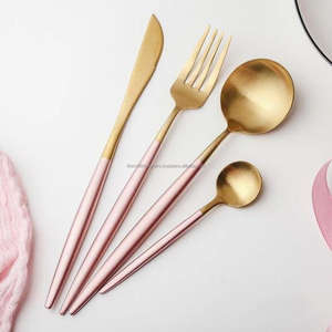 Rose Gold Cutlery Set with <b>Thin</b> Handles Engagement Birthday Parties Dinnerware Elegant Stainless Steel Cutlery Set & Silverware - Product Image 3