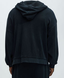 Sudadera con Capucha Negra para Hombre, con Cierre, Tejida, de Algodón, Informal, para Otoño, de Color Sólido, con Bolsillos, Corte Regular - Product Image 3
