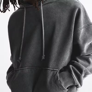 Sweat-shirt à capuche gris anthracite délavé personnalisé pour homme, coupe oversize, épaules tombantes, cordon de serrage, style vintage, streetwear décontracté - Product Image 6