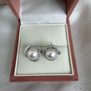Boucles d'oreilles en perles d'eau douce naturelles de Zhuji, 10-11 mm, argent MS925, Aurora, perles d'eau douce presque parfaites - Product Image 2