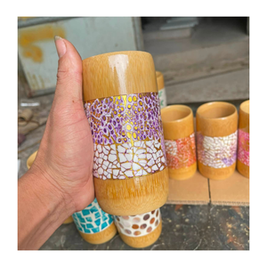 Mug en bambou artisanal écologique avec incrustation de nacre naturelle, tasse décorative, vaisselle artisanale vietnamienne - Product Image 2
