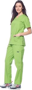 Conjunto de uniforme médico para mujer Harvest, verde lima, con blusa de cuello en V y pantalón, de algodón y poliéster tejido, con detección de agujas - Product Image 3