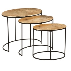 Muebles modernos para sala de estar S/3 Mesas laterales de anidamiento de metal con parte superior de aluminio fundido y base de hierro - Product Image 1