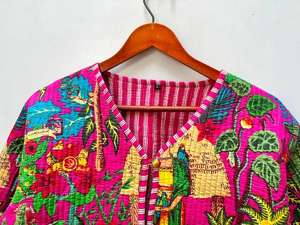 เสื้อแจ็คเก็ตบอมเบอร์ผ้าฝ้ายพิมพ์ลายบล็อก ทำมือ สไตล์โบโฮ สำหรับผู้หญิง แบบสั้น ใส่ได้สองด้าน เป็นมิตรกับสิ่งแวดล้อม ระบายอากาศได้ดี เหมาะสำหรับงานปาร์ตี้ในฤดูหนาว - Product Image 2