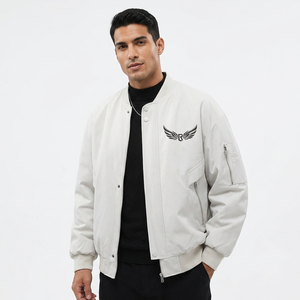 <b>Men's</b> <b>White</b> <b>Jacket</b> With Wing Logo Embroidery Windproof Casual Autumn Zipper Regular Fit Polyester Shell - Product Image 2