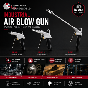 LEMATEC LE-AB3-1 Pistola de Aire Profesional de Metal, 7.6 CFM, Limpieza de Alta Resistencia para Uso Industrial, OEM, Hecho en Taiwán - Product Image 5
