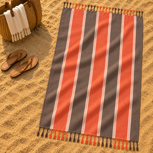 Serviette Kikoy 100% OEM personnalisée, super absorbante, en coton biologique de luxe, serviette de plage rayée teinte en fil, fabriquée en Inde. - Product Image 3