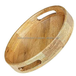 Vente en gros plateau de service multifonction en bois naturel et plateau de service rond en bois de qualité supérieure plateau de service alimentaire Falak World Export - Product Image 3