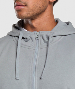 Sweat-shirt à capuche zippé intégral pour homme, en molleton 100% coton épais, coupe oversize à épaules tombantes, gris uni, style streetwear - Product Image 6