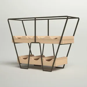 Porte-vin en bois minimaliste avec cadre métallique, design rectangulaire, pour les fêtes, rangement durable pour les boissons - Product Image 1