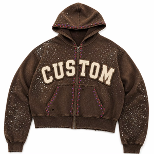 Sudadera con capucha y cremallera de gran tamaño con pedrería personalizada para hombre, estilo urbano, corte ajustado, tejida, 100% algodón - Product Image 4